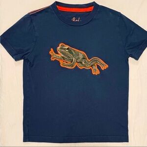 Mini Boden Tee Boys 5-6 Y Girls Frog Superstitch T-Shirt Cotton Navy Blue Summer